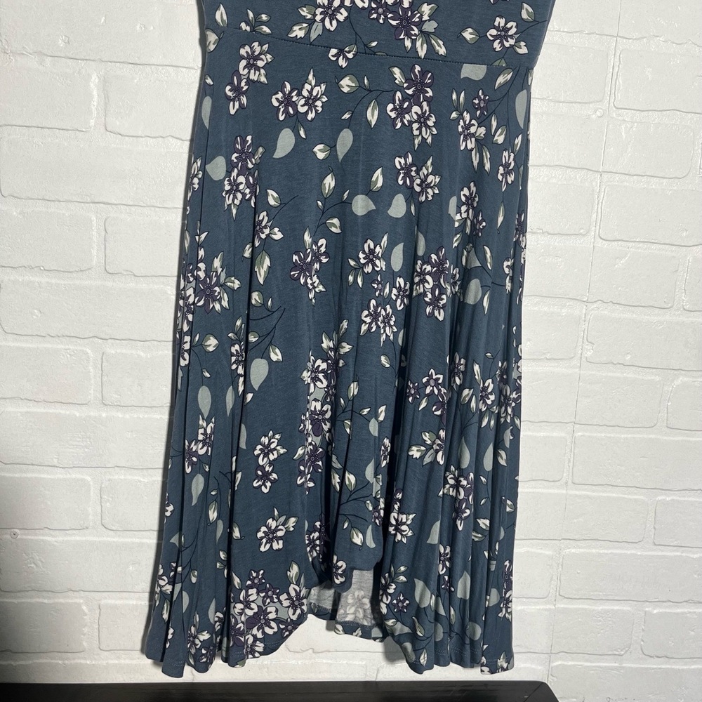 LOFT Dress Blue Floral Fit Flare A Line Short Cap Sleeve Dress Flowy Small - Picture 3 of 7